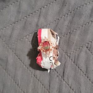 Elegant Pink And Green Gem Stone With Gold Women's Ring Size 6